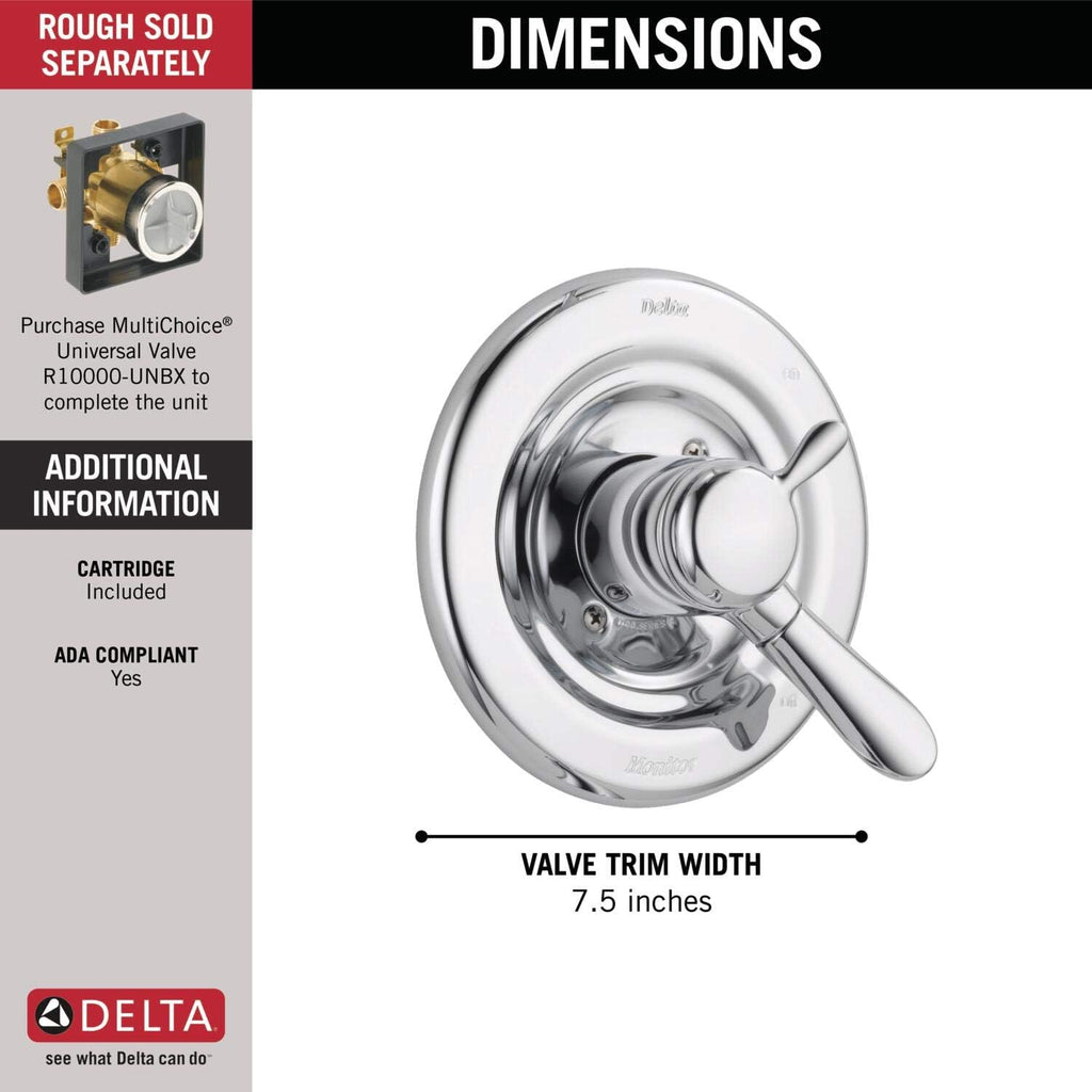 Delta Faucet Lahara 17 Series Dual-Function Shower Handle Valve Trim Kit, Chrome T17038 (Valve Not Included)