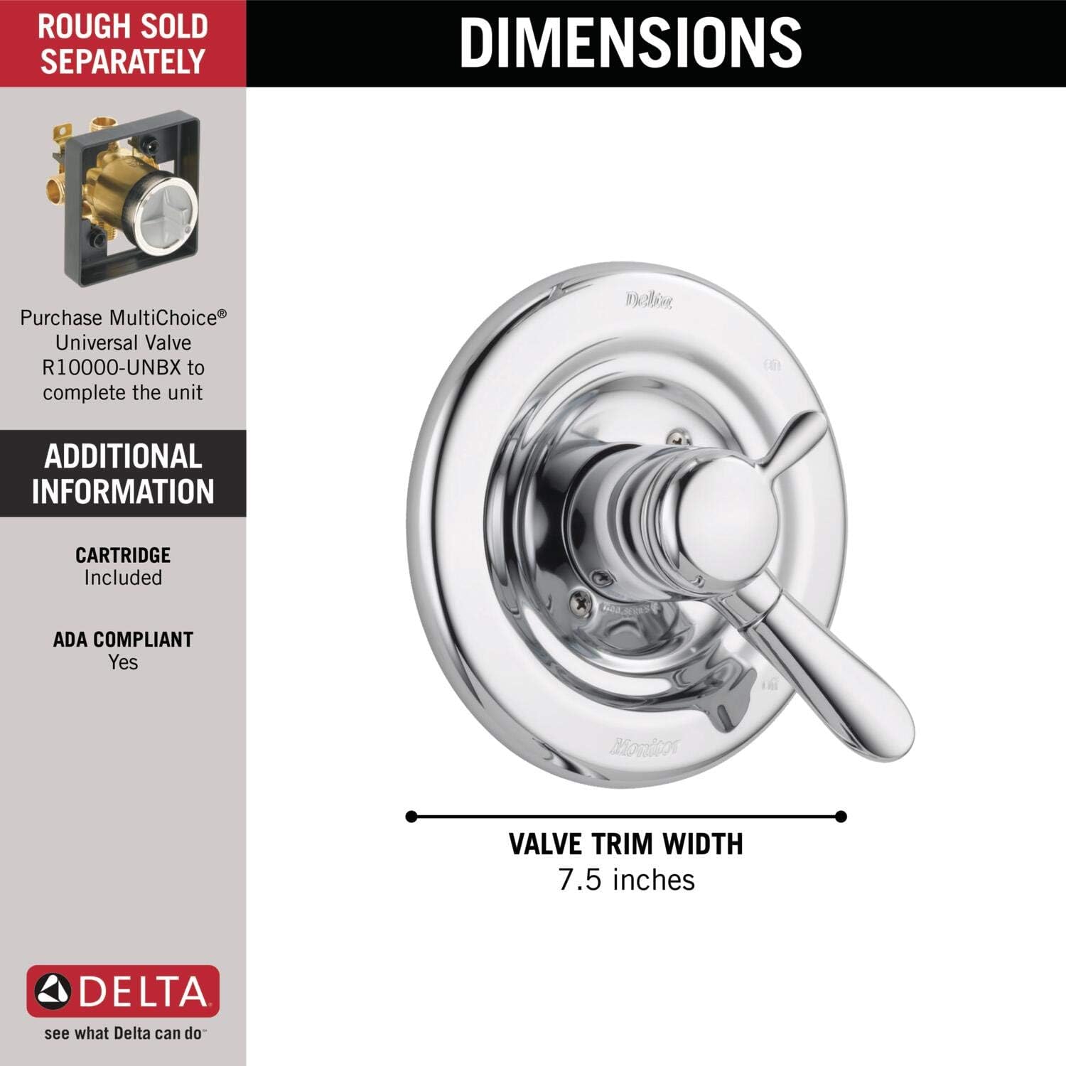 Delta Faucet Lahara 17 Series Dual-Function Shower Handle Valve Trim Kit, Chrome T17038 (Valve Not Included)