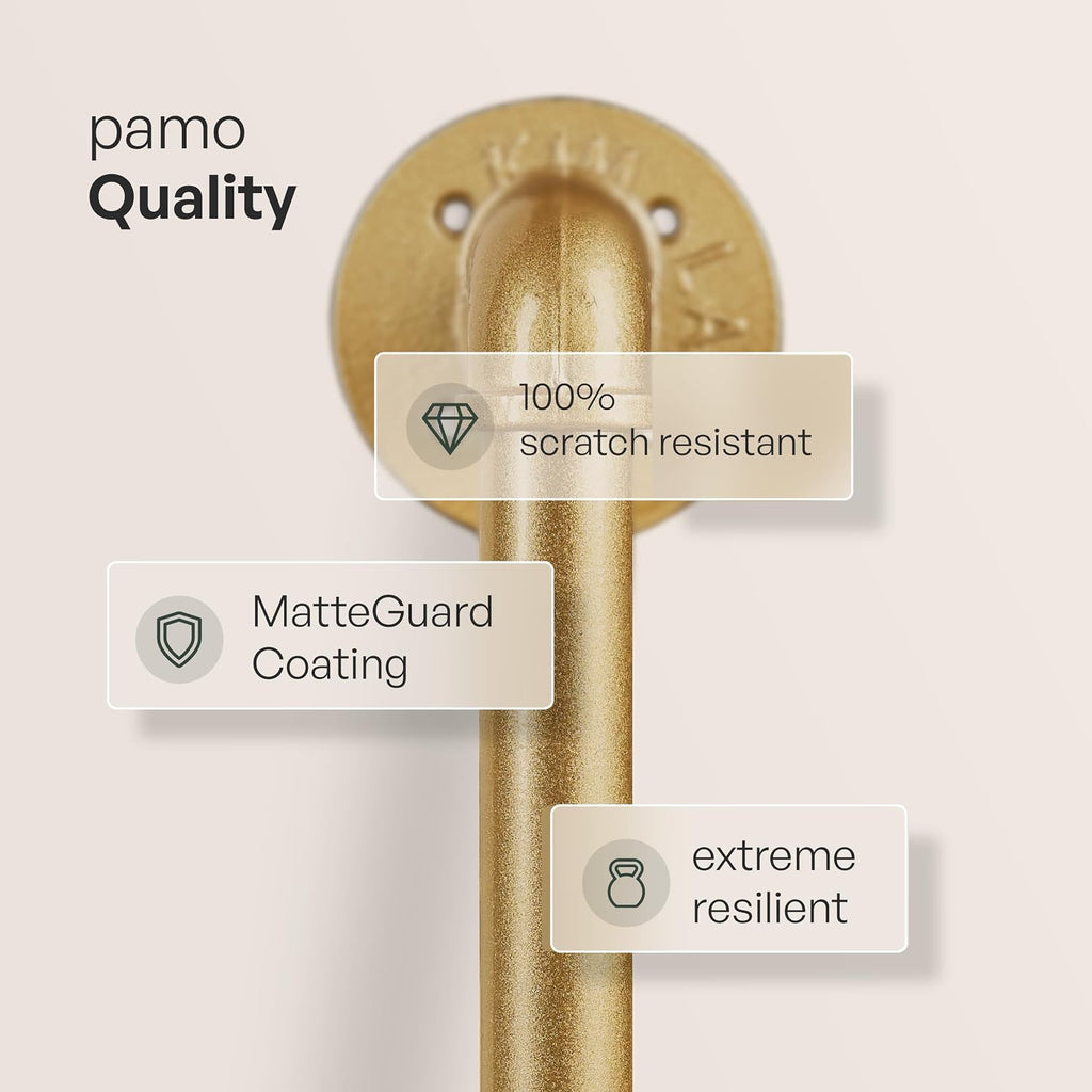 pamo Gold Clothing Rack – 38.98' W x 49.21' H – Industrial Pipe Metal Garment Organizer for Bedroom or Retail – Heavy-Duty Clothes Rack – Easy Assembly