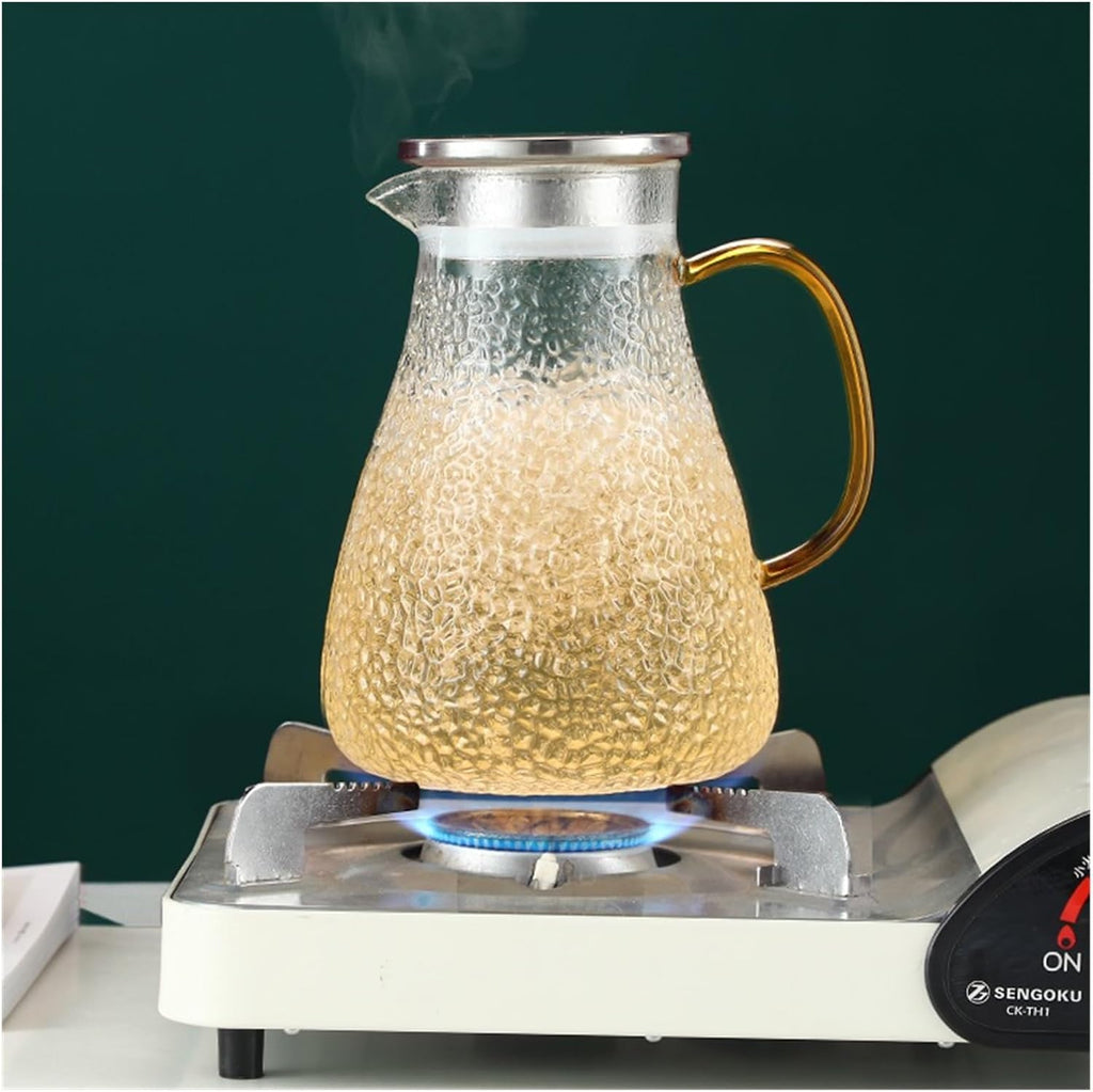 Beverage Serveware Cold kettle glass cold water cup household hammer pattern high temperature resistant teapot large capacity cold kettle set Water Carafe(1600ml)
