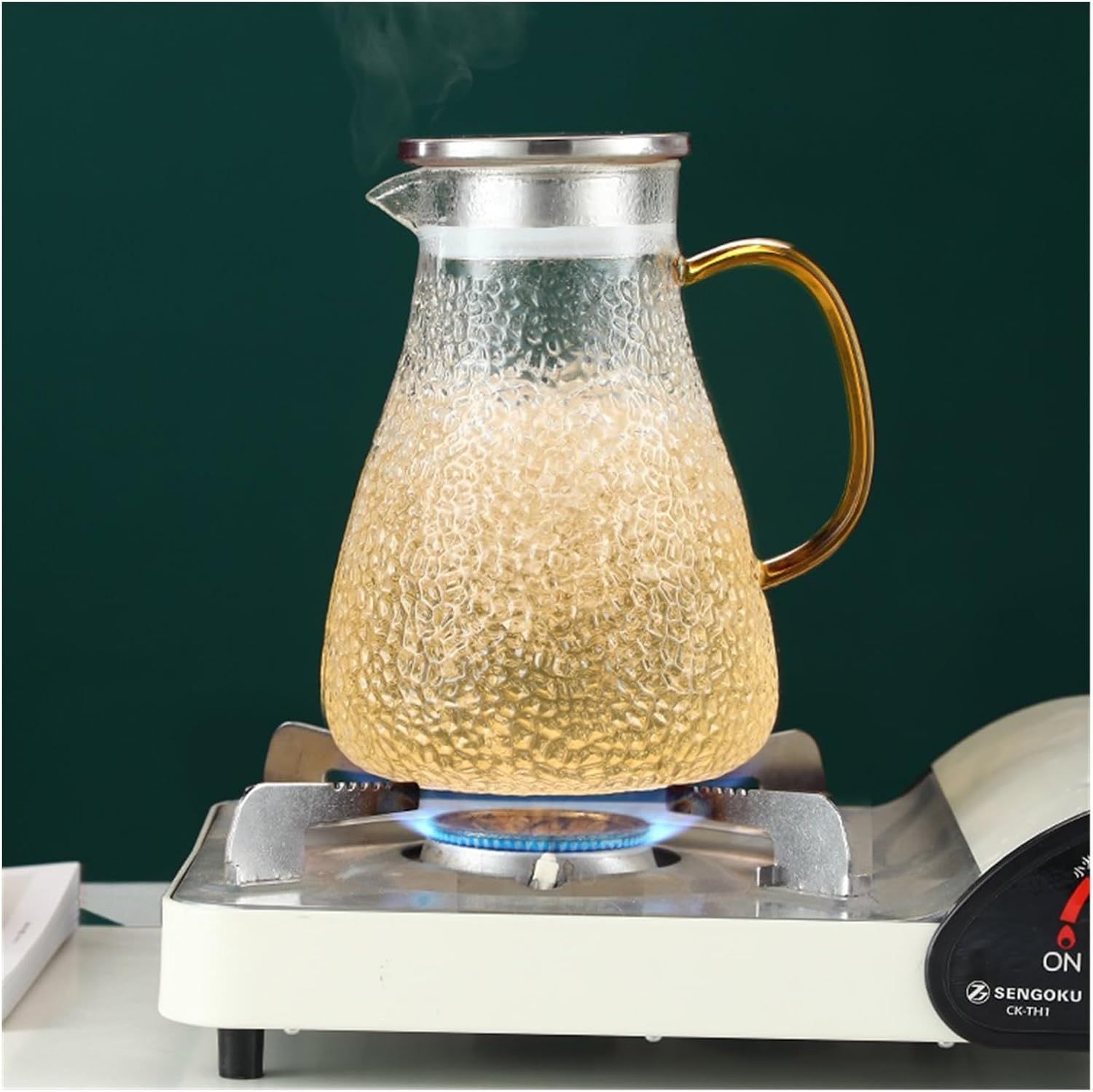 Beverage Serveware Cold kettle glass cold water cup household hammer pattern high temperature resistant teapot large capacity cold kettle set Water Carafe(1600ml)