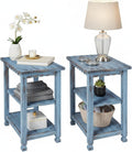 Alaterre Furniture Country Cottage Rustic Farmhouse Nightstand Set of 2-15in Narrow Side Table Set with Storage Shelves - Solid Wood Rustic Nightstands for Living Room or Bedroom (Antique Blue)