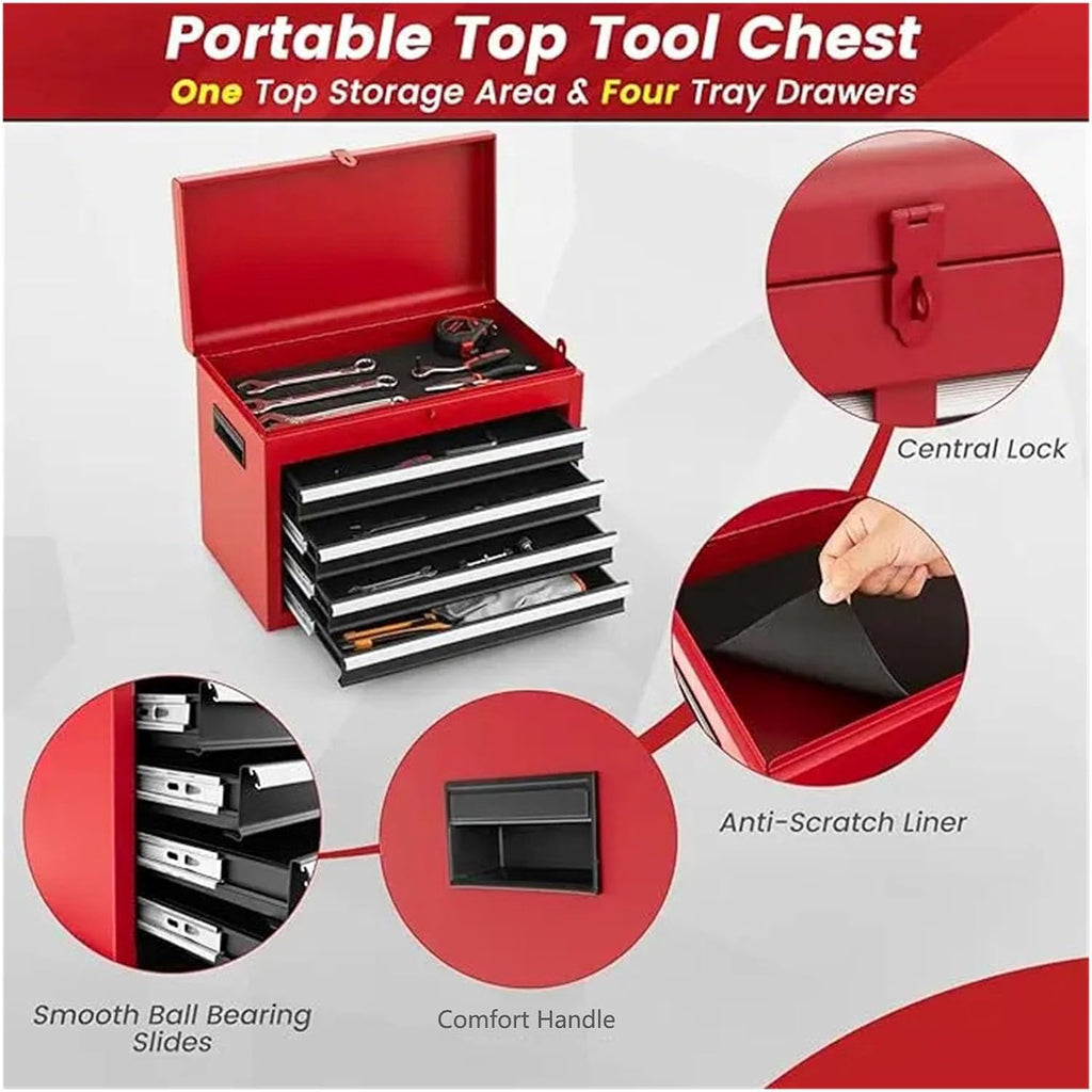 Tool Box Rolling Garage Workshop Tool Organizer with Detachable 5 Drawer Tool Chest, Drawer Liners and Wheels - Tool Organizer Box for Garage, Warehouse & Repair Shop Hardware Toolbox(Red)
