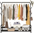 Rolling Garment Rack with Wheels, Towel Drying Rack Outdoor, Heavy Duty Metal Clothing Racks, Entryway Organizer Storage Shoes Bags Clothes Shelves
