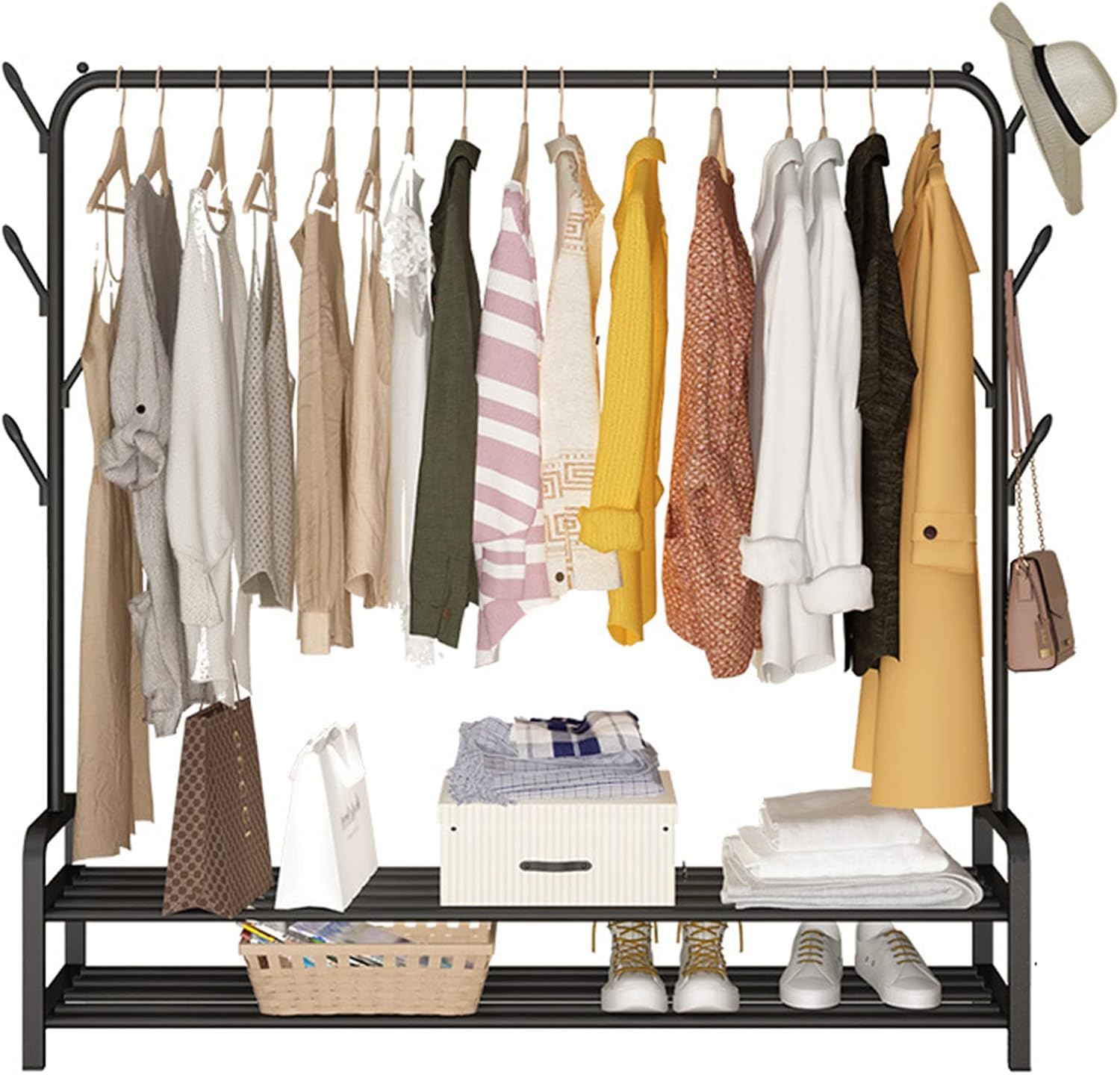Rolling Garment Rack with Wheels, Towel Drying Rack Outdoor, Heavy Duty Metal Clothing Racks, Entryway Organizer Storage Shoes Bags Clothes Shelves