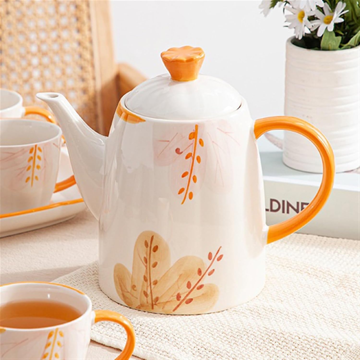 Beverage Serveware Household cold kettle, essential ceramic tea set for home, 8-piece set, creative floral tea set, souvenir gift Water Carafe