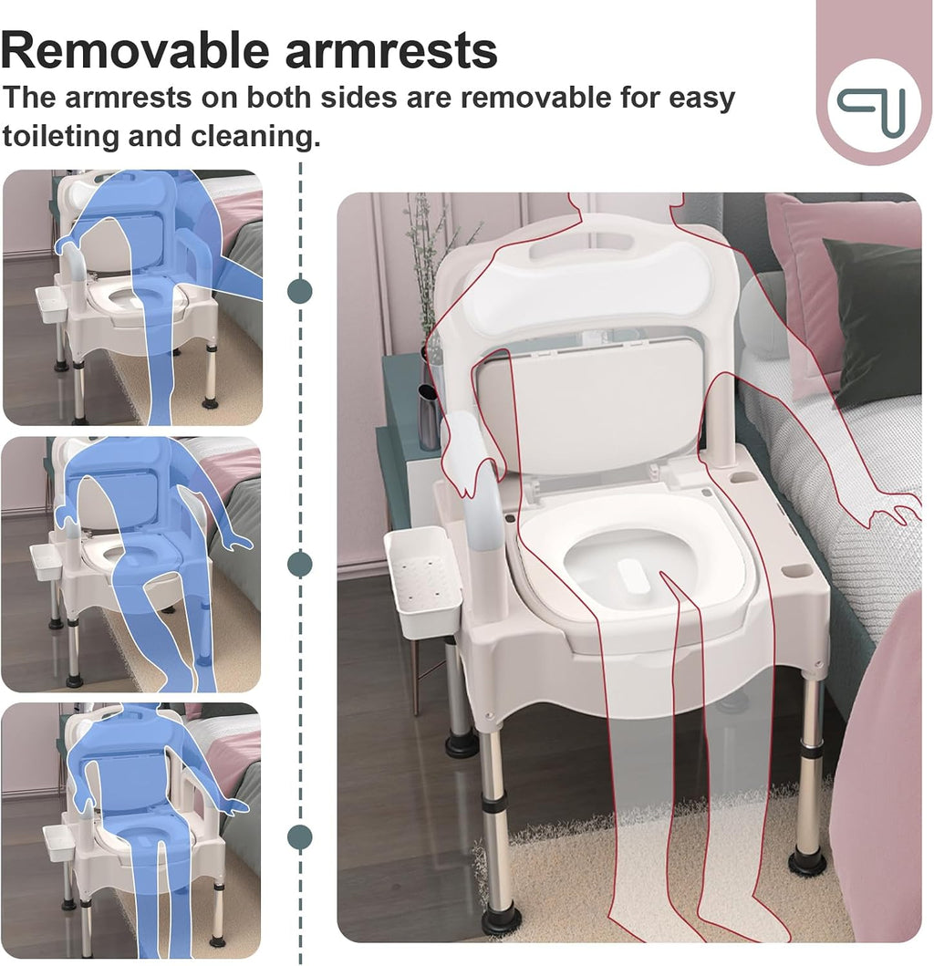 Adjustable Bedside Commode Chair for Seniors and Disabilities Ultra Wide Seat Up to 660 Lbs Capacity Height Adjustable Toilet Chair for Elderly and Disabled Blue Upgrade
