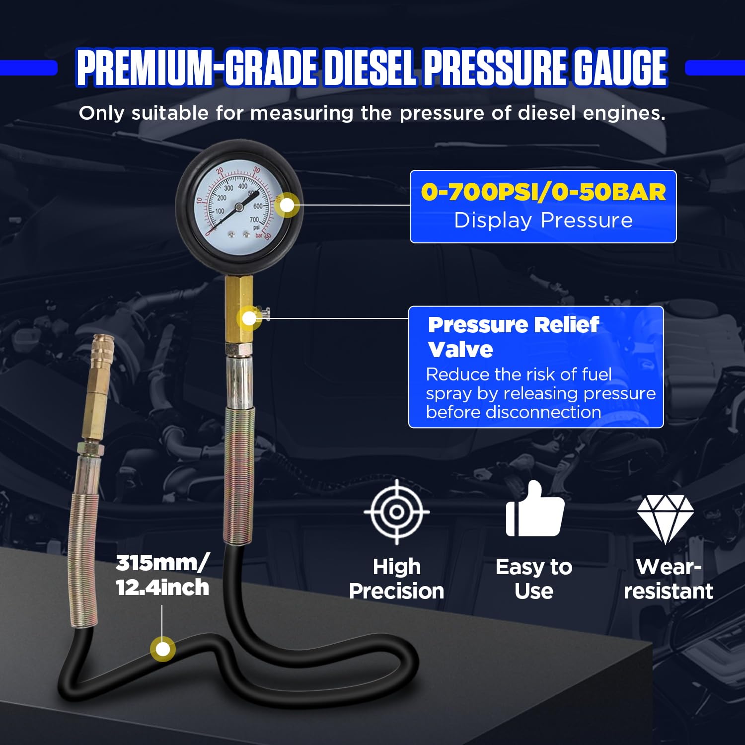 Compression and Leakage Test Kit 47PCS Petrol & Diesel Engine Compression Tester Automotive Cylinder Leak Down Tester Kit with Dual Gauge Engine Compression Tester Kit for HDi, TDCi, Pumpe Duse Engine