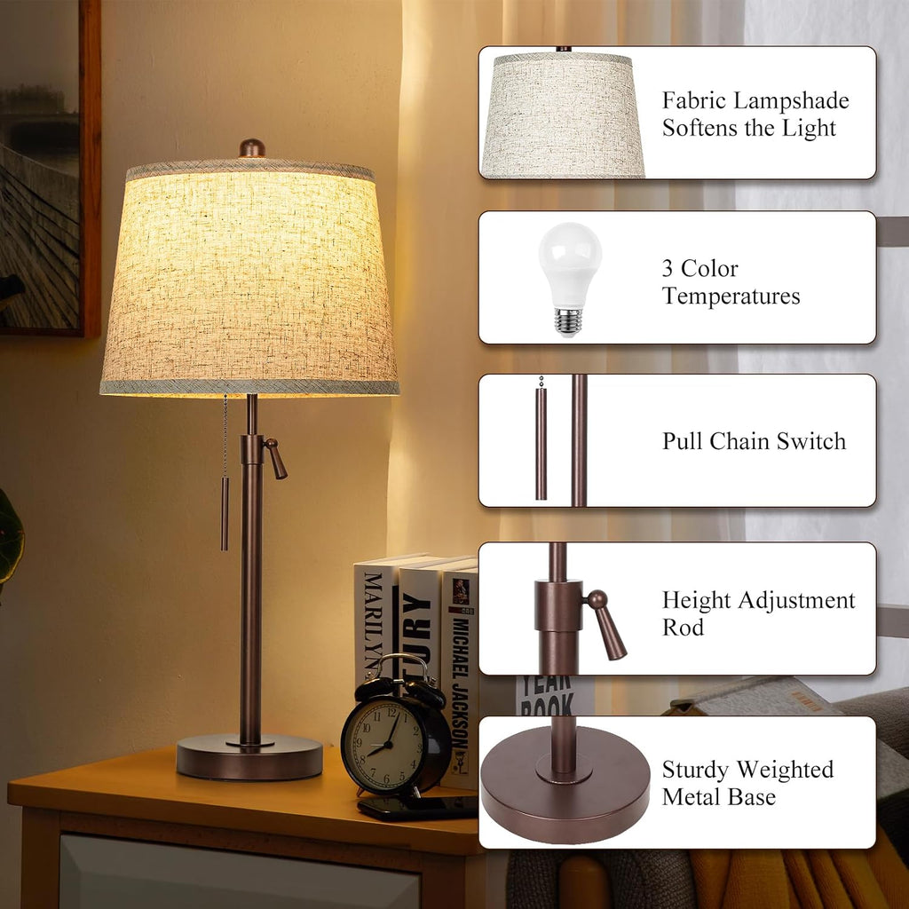 3 Piece Lamp Sets for Living Room Floor Lamp and Table Lamps Set of 3 Tall Standing Lamp Adjustable Height 3 Color Temperature Modern Brown Lamp for Bedroom Nightstand Bedside EndTable(Bulbs Included)