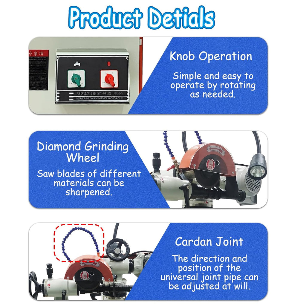 4-in-1 Multi-Tool Sharpener 370W, 150mm Grinding Wheel, with Electric Box & Speed Control – for Carbide Blades, Router Bits, Planer Knives & Ø90-630mm Saw Blades, 220V 3500RPM
