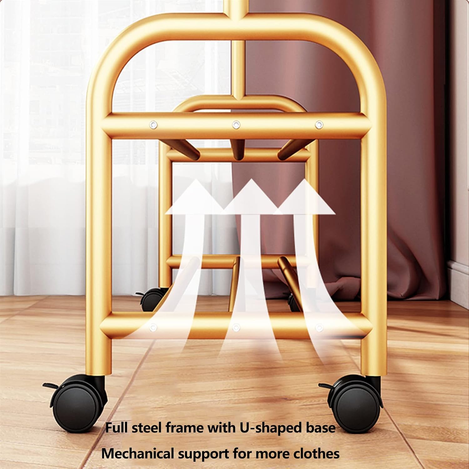Clothes Rail Garment Rack Gold Drying Rack Rolling Garment Rack Wheels with 7 Hooks Organizer Storage Shelf for Bedroom, Living Room Balcony Entryway Stand Clothes Rod (60x37x165cm) ( 60x37x165cm)