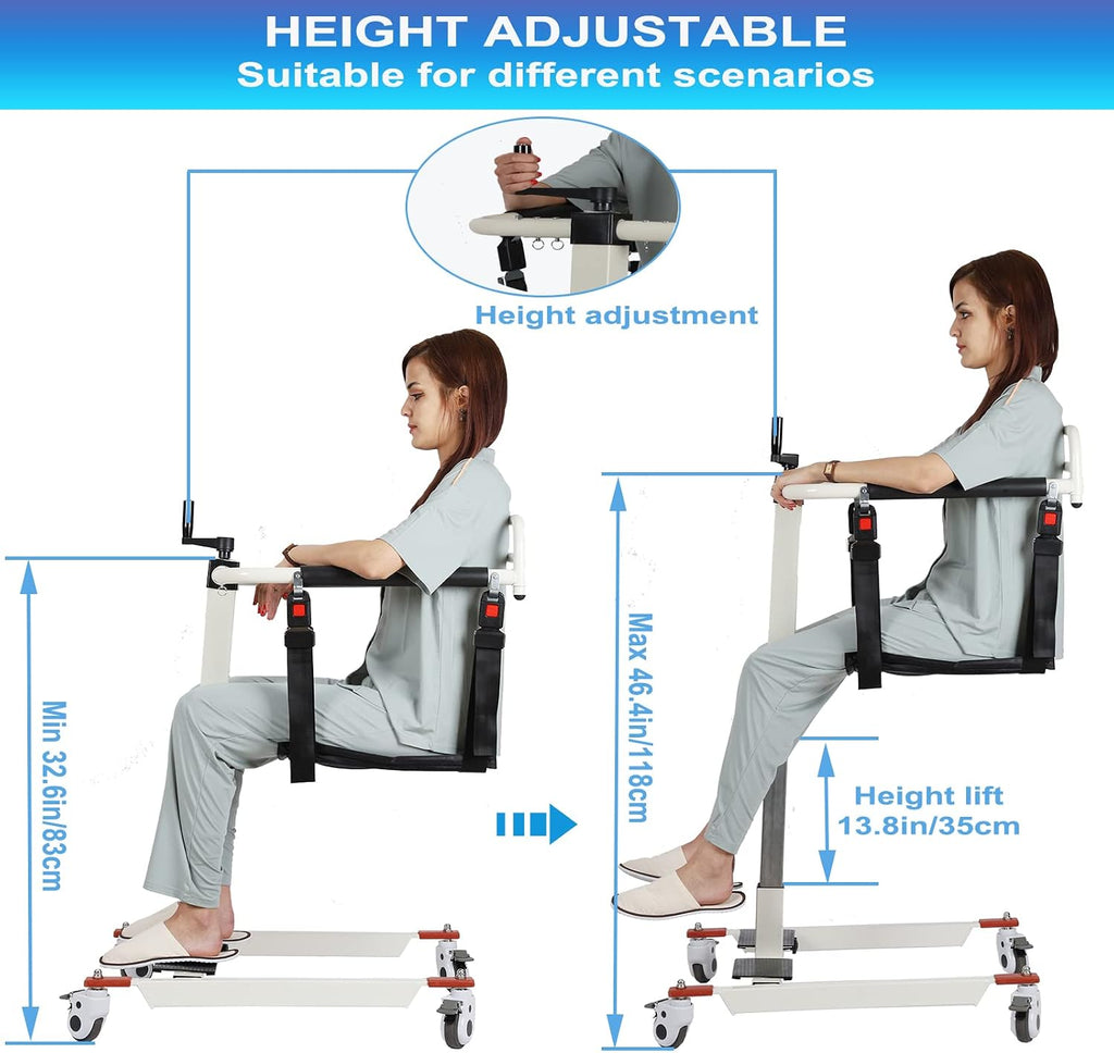 Patient Lift Wheelchair for Home, Portable Patient Lift Transfer Chair, Shower Chair with Wheels Portable Toilets Seat Transfer Aid, Lift Wheelchair for Home (Basic Backrest)
