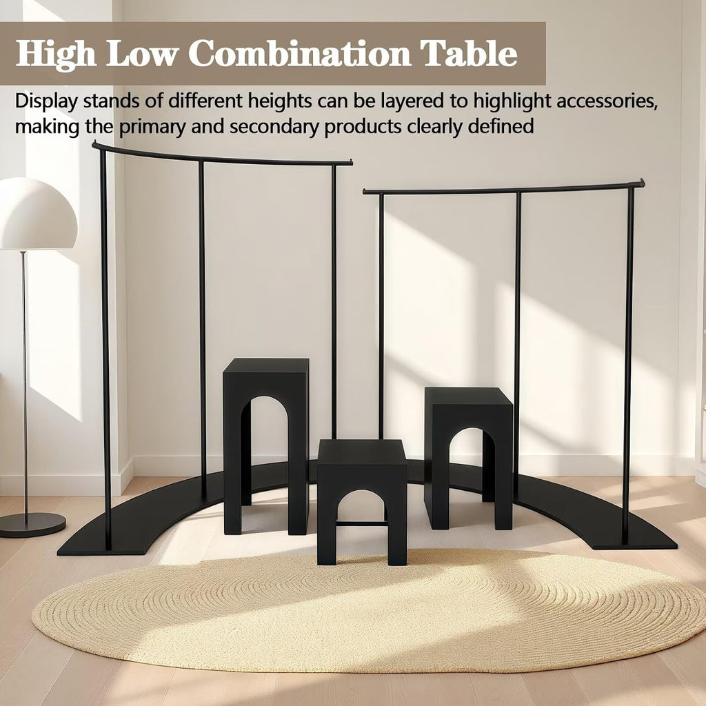 5-Piece Black Retail Clothing Rack Set - Sturdy Metal Garment Rack & Display Tables with Curved Modern Minimalist Design, for Boutique, Clothing Store