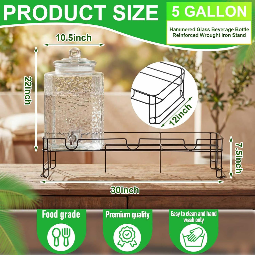 3 Pack 5 Gallon Glass Drink Dispensers with Stand for Party, Leak Proof Large Beverage Dispensers Jugs with Stainless Steel Spigots for Party, Wedding, Juice, Lemonade Iced Tea and More