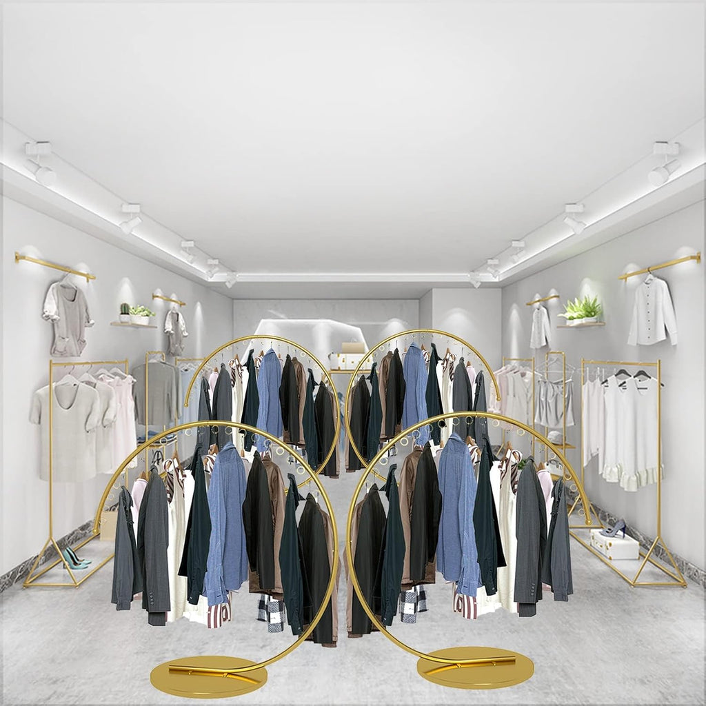 Boutique Display Heavy Duty Portable Clothing Rack, Commercial Grade Metal Garment Rack with Stable Base for Hanging Clothes(Gold, 150CM)