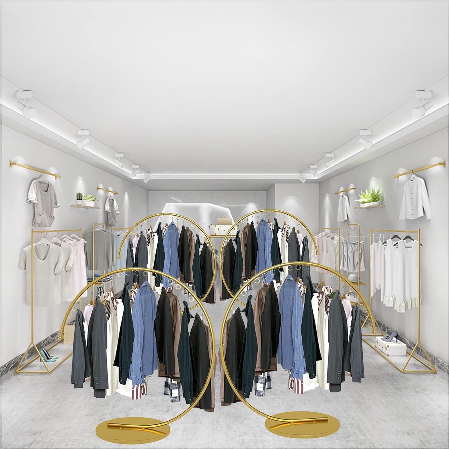 Boutique Display Heavy Duty Portable Clothing Rack, Commercial Grade Metal Garment Rack with Stable Base for Hanging Clothes(Gold, 150CM)