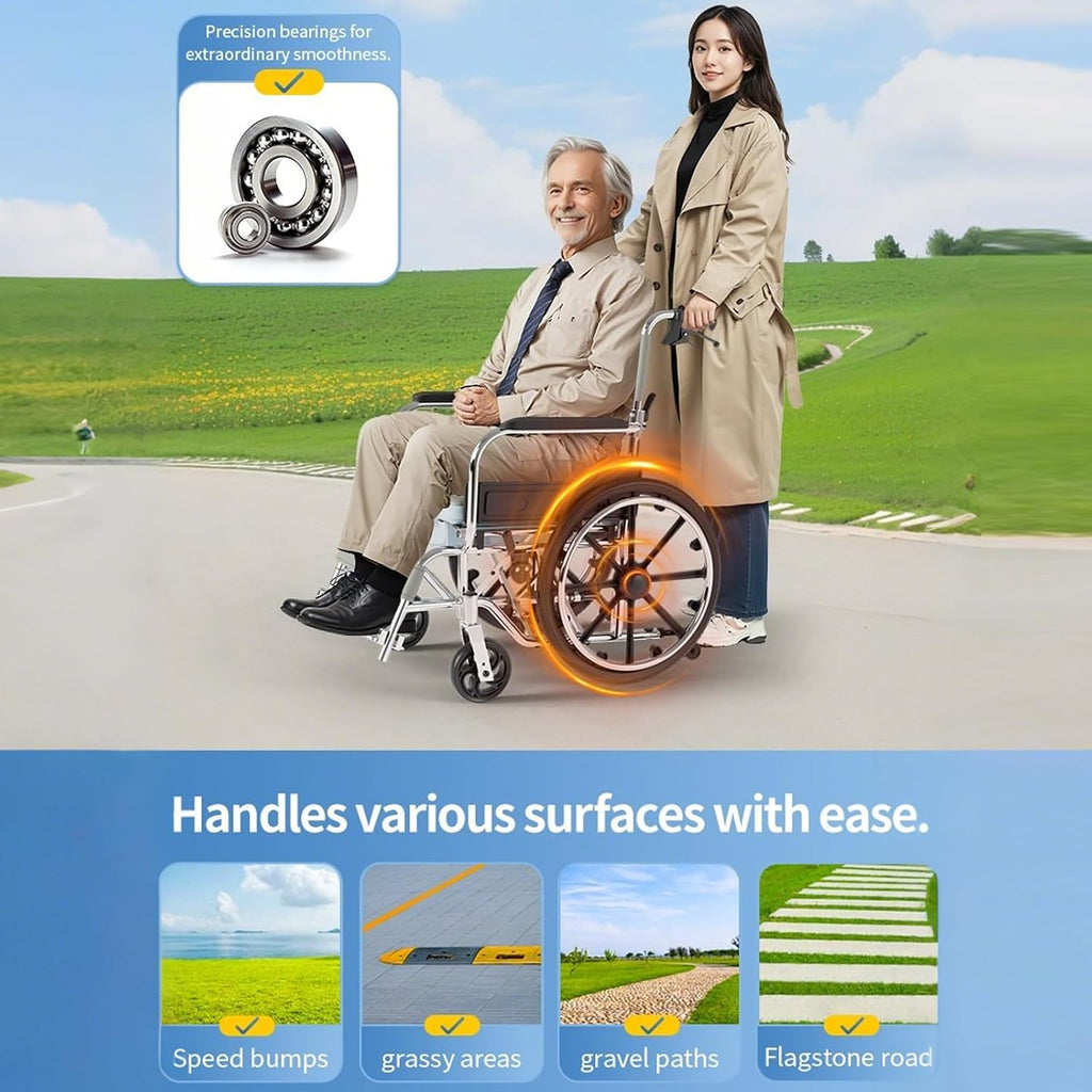 Shower Commode Wheelchair, 17in Width Seat Aluminum Alloy Bathroom Wheelchair for Inside Shower Bathroom Wheelchair Portable Self-Propelled Wheel Chairs for Adults Seniors
