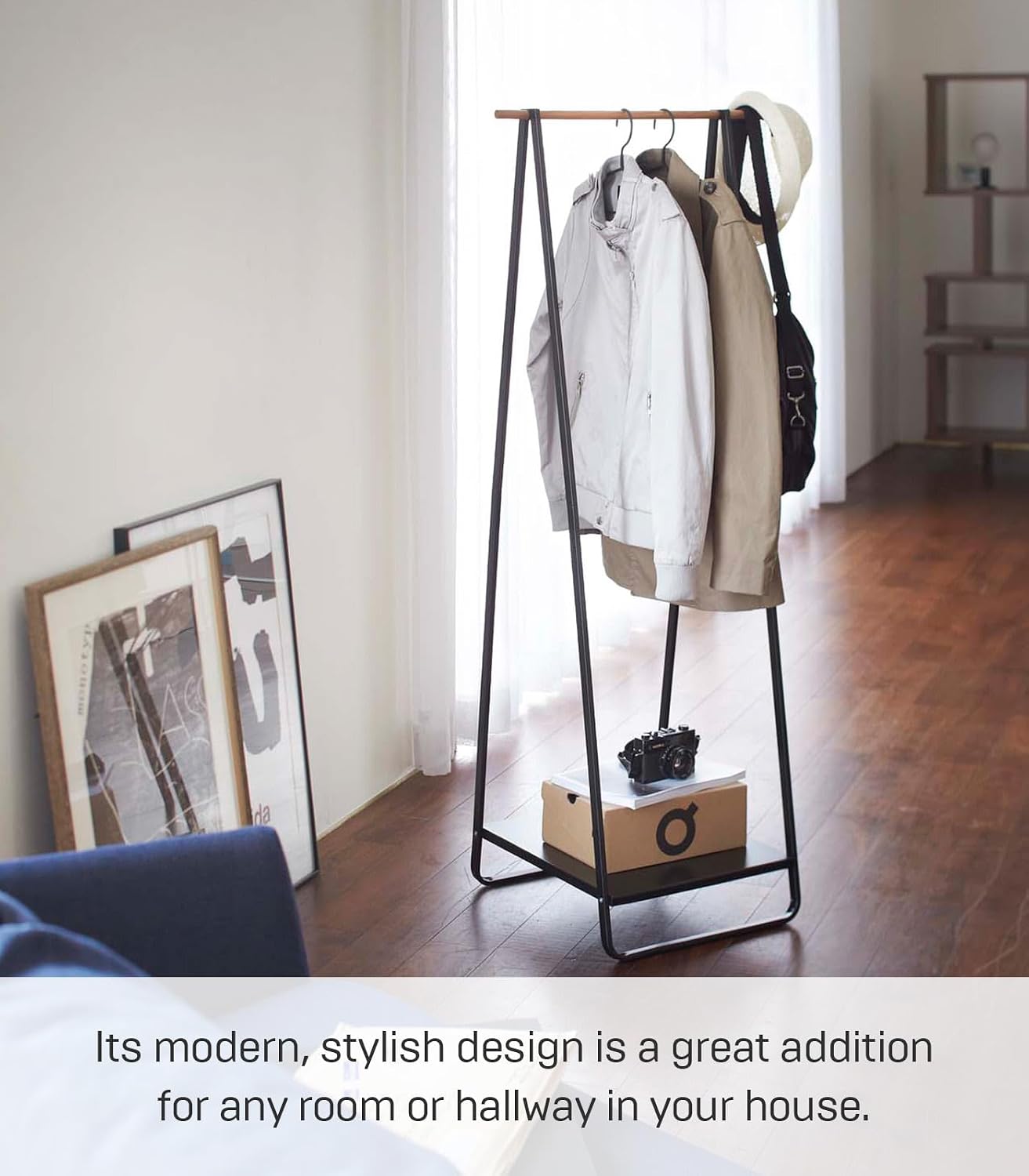 YAMAZAKI Home Tower Freestanding Coat Hanger Clothes Rack With Shelf, 55' - Steel
