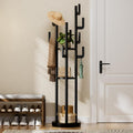 Yoobure Rotary Coat Rack Freestanding - Solid Wood Coat Tree with 9 hooks & 3 Storage Shelves for Purse, Bag, Jacket, Hat, Corner Hanger Stand Racks for Hall, Entryway, Office, Clothes Holder, Black