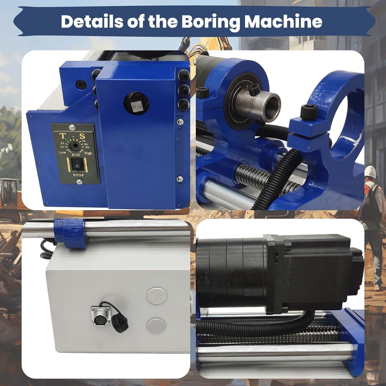 Portable Line Boring Hole Drilling Machine with End Face Repair, 1.77-6.29 Inch Bore Diameter, 5.24ft Bar Rod Control Handle, 110V, 1500W for Excavator Loader Engineering Machinery Boring