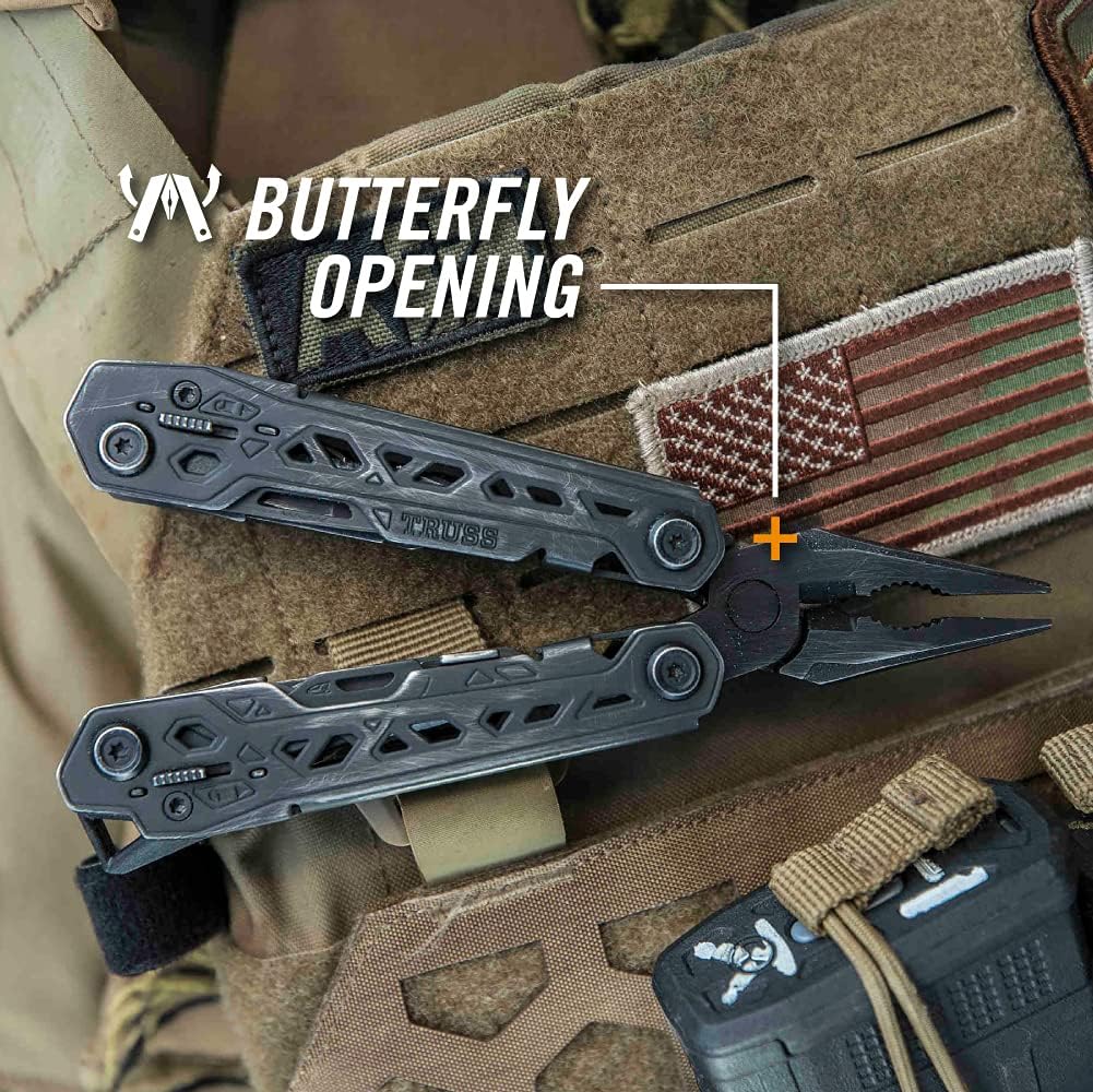 Gerber Gear Truss Multitool, Gifts for Men, 17-in-1 EDC Needle Nose Pliers, includes Pocket Knife, Screwdriver, and Bottle Opener Accessories, Fishing and Camping Gear, Black (Pack of 12)