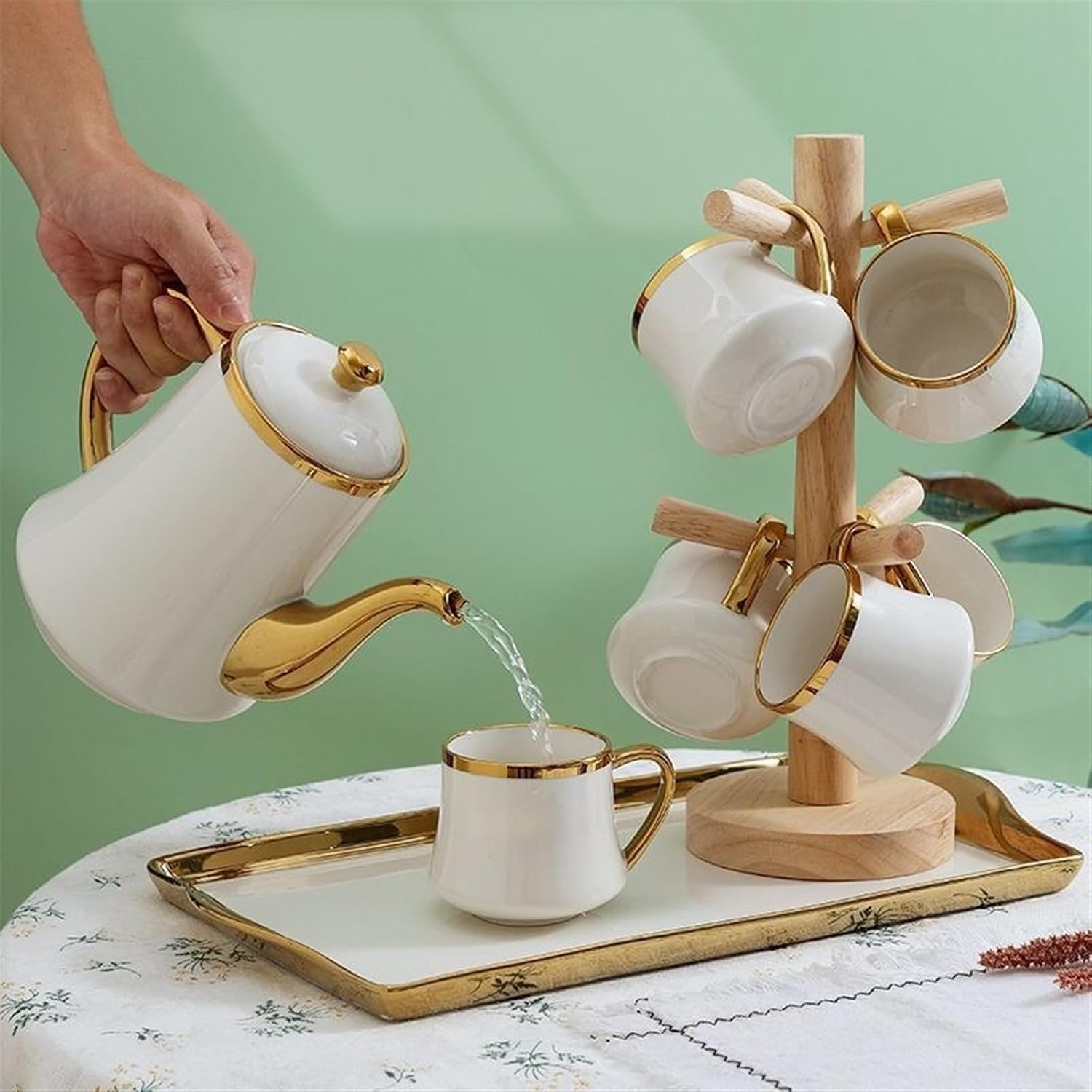 Beverage Serveware Teapot set ceramic simple afternoon tea flower teapot living room household cup European style water cup with cup holder Water Carafe
