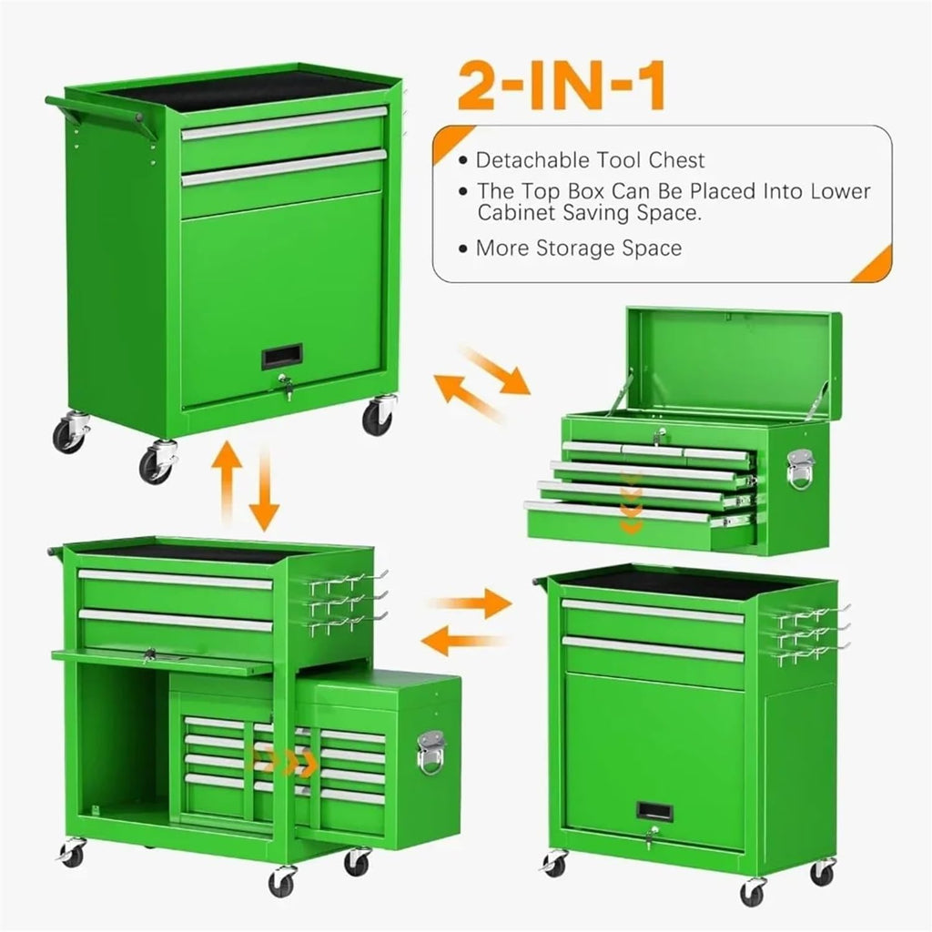 Tool Box Rolling Tool Chest, 8-Drawer Tool Box, 2 in 1 Detachable Tool Chests & Box, Portable Steel Tool Cabinets w/Lockable Wheels & Sliding Drawers for Warehouse, Garage Hardware Toolbox