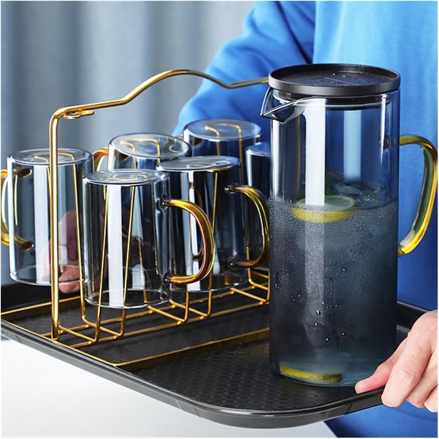 Beverage Serveware Glass cold kettle thickened creative home juice pot with lid filter high temperature resistant teapot water cup set Water Carafe
