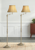Regency Hill Montebello Traditional 60' Tall Standing Floor Lamps Set of 2 Lights Swing Arm Adjustable Gold Metal Antique Brass Finish Living Room Bedroom House Reading Office Home Decor Entryway
