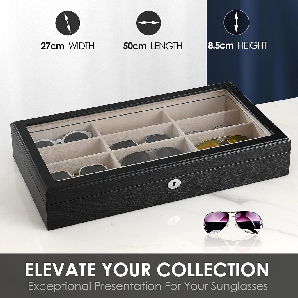 Sunglasess Organizer 12 Slot Wood Glasses Case for Women Men, Eyeglasses Storage Box, Sunglasses Holder Display