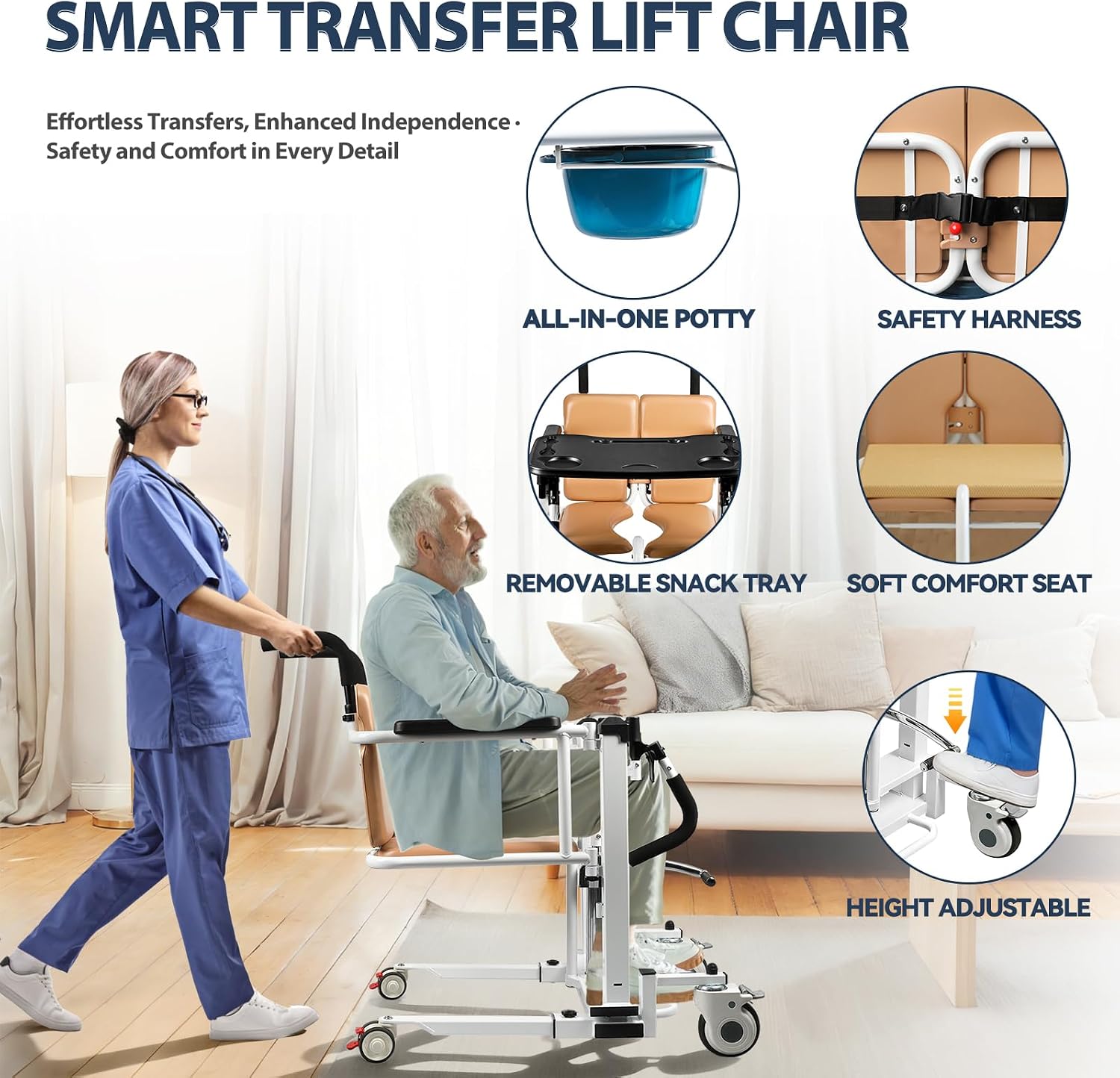 Patient Lift Transfer Chair - Heavy Duty Shower Commode Chair with Toilet Safety Frame (Dual C - Yellow)