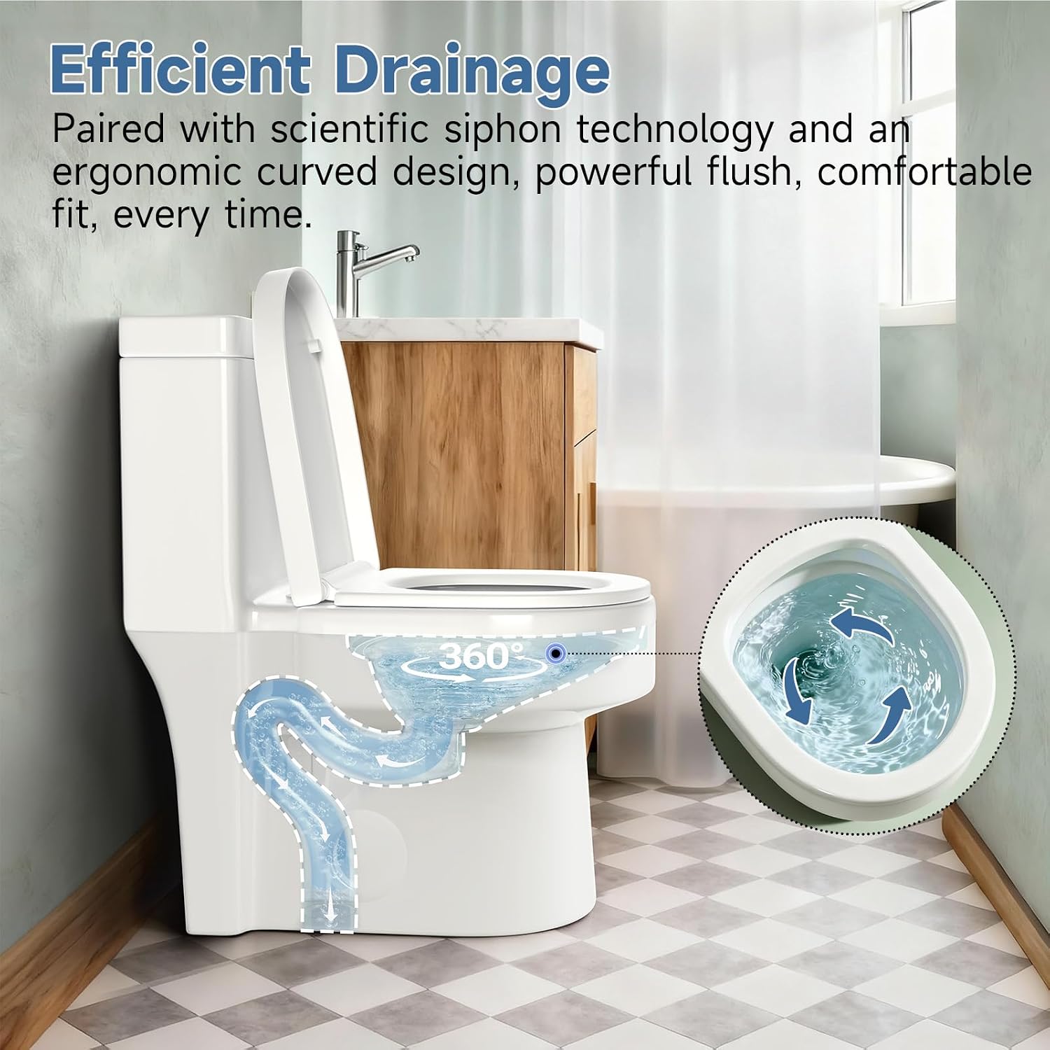 Compact One Piece Toilet with Soft-close Seat Lid, Power Dual Flush 1.2/1.85 GPF, Modern Standard White Toilet Bowl, Water Saving Toilet For Bathroom, 12'' Rough-in,Dirt-resistant Glazed