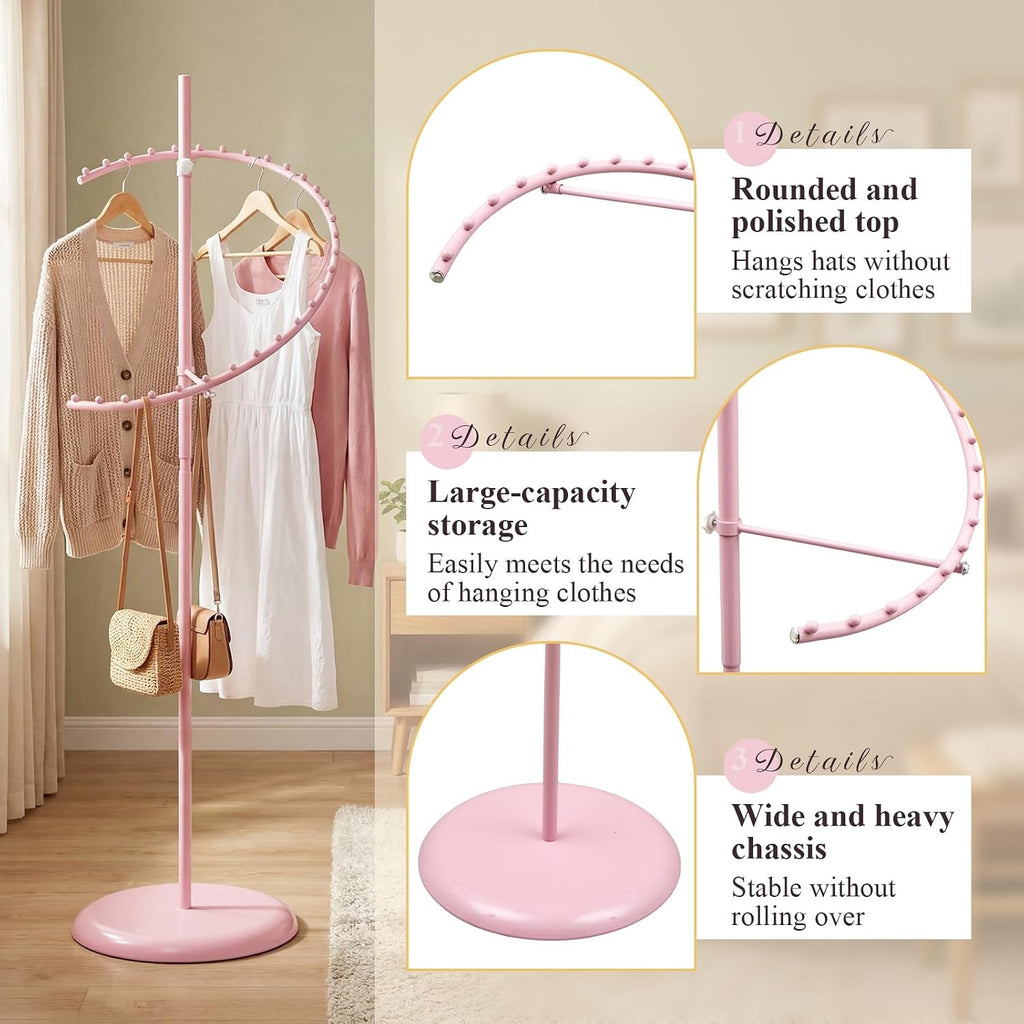 Sintuff Pink Spiral Clothing Rack, 29-ball Garment Display Rack for Retail Stores, Heavy Duty Freestanding Boutique Clothing Stand, Space Saving 63' h x 18'