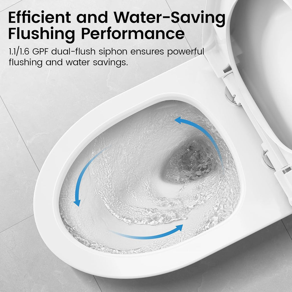 SOTOMO Compact ADA Toilet, 12' Rough-in Elongated One-Piece Toilet with Quick Release & Soft Close Toilet Seat, 1.1/1.6 GPF Dual Flush Water-Saving White, aMJ-T138