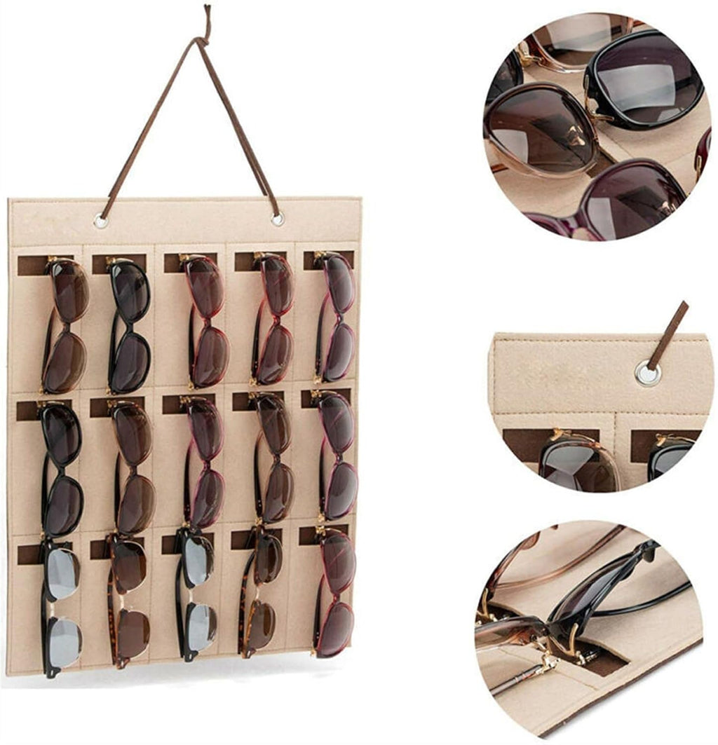 GRFIT Glasses Stand 15 Slots Eyeglasses Stand Holder for Sunglasses Glasses Storage Display Hanging Bag Wall Pocket Storage Box Organizer Eyewear Display Stand