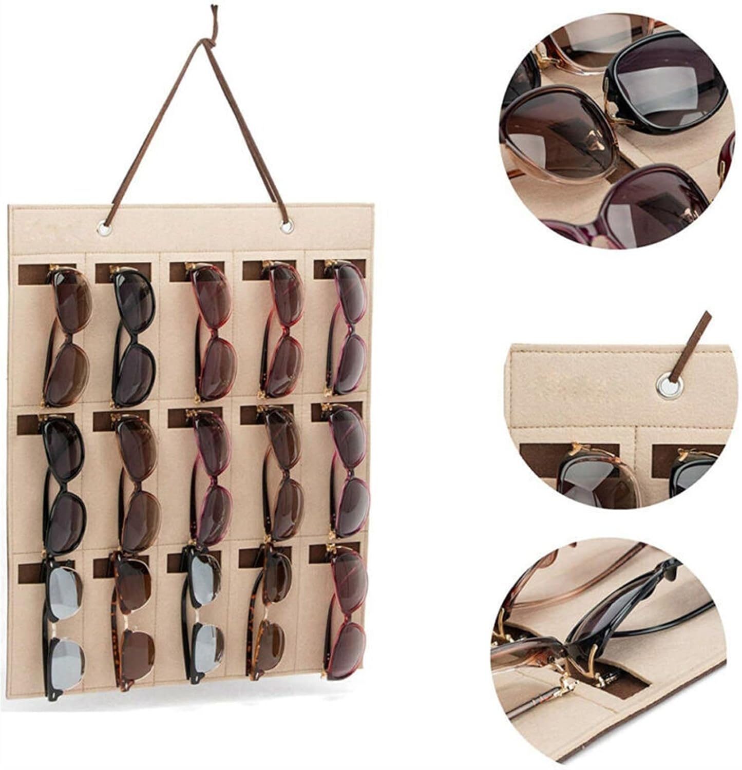 GRFIT Glasses Stand 15 Slots Eyeglasses Stand Holder for Sunglasses Glasses Storage Display Hanging Bag Wall Pocket Storage Box Organizer Eyewear Display Stand