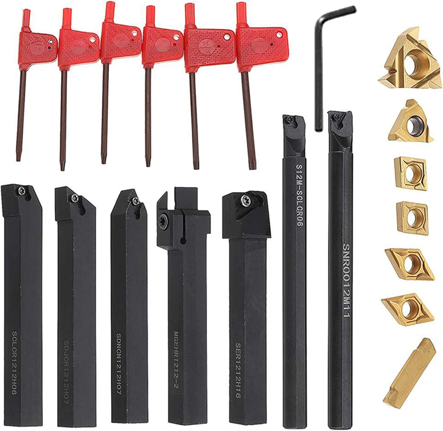 Chisels, 7Pcs 12mm Shank Lathe Boring Bar Turning Tool Holder Set with Carbide Inserts for Semi-Finishing and Finishing