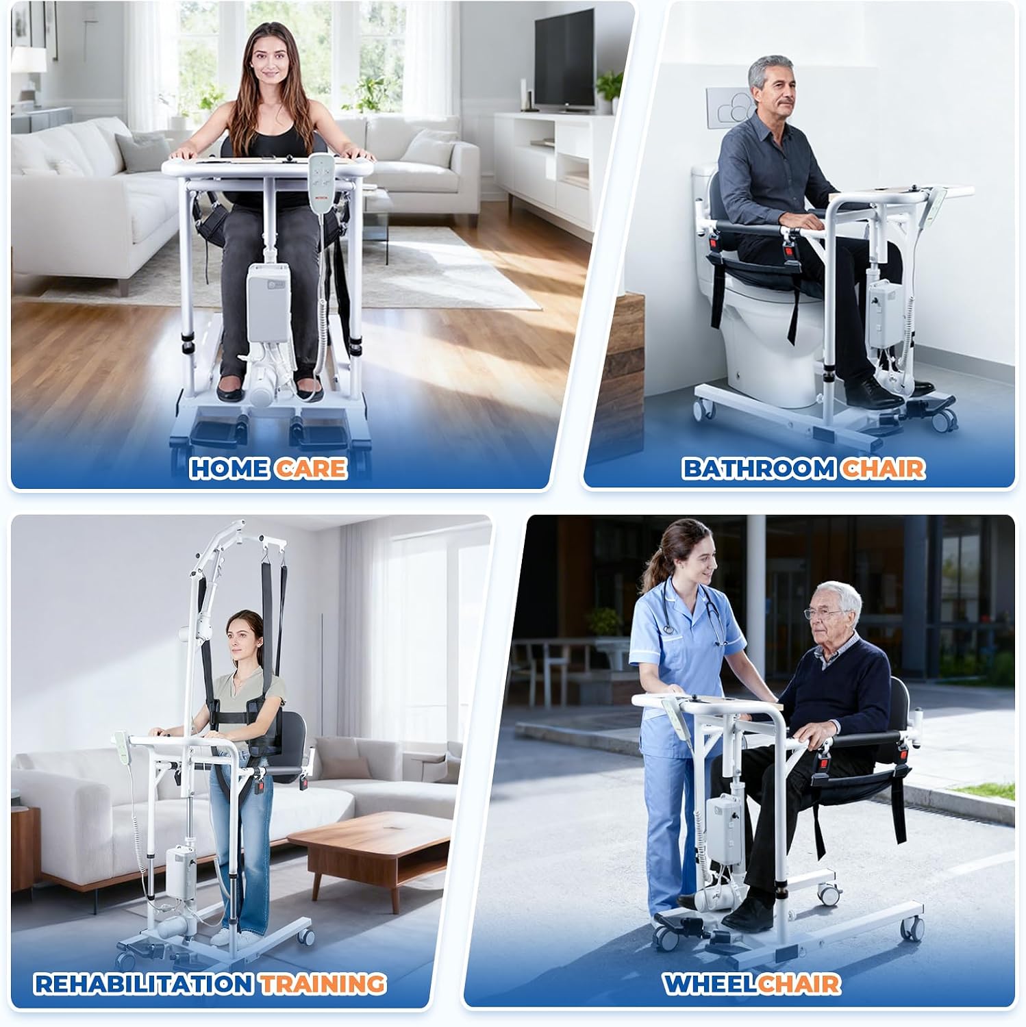 Patient Lift Transfer Chair - Heavy Duty Shower Commode Chair with Toilet Safety Frame (Dual B - Black & Rack)