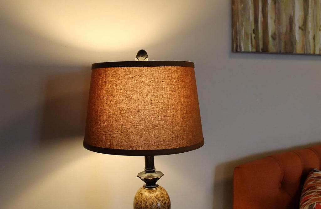 FenchelShades.com Set of 2 Lampshades 10' Top Diameter x 12' Bottom Diameter x 8' Slant Height with Washer (Spider) Attachment. Attaches to Lamps with an existing Harp (not included) (Linen Earth)