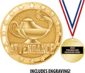 Crown Awards Attendance Medal, 2' Shiny Gold Perfect Attendance Medals for Kids with Free Custom Engraving Prime