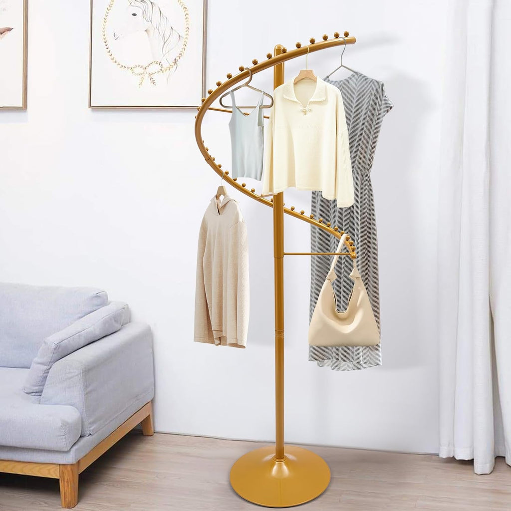 Modern Spiral Rotating Garment Rack, Heavy Duty Freestanding Portable Clothing Rack, Freestanding Fashion Clothing Display Rack for Retail Stores Gold (Gold)