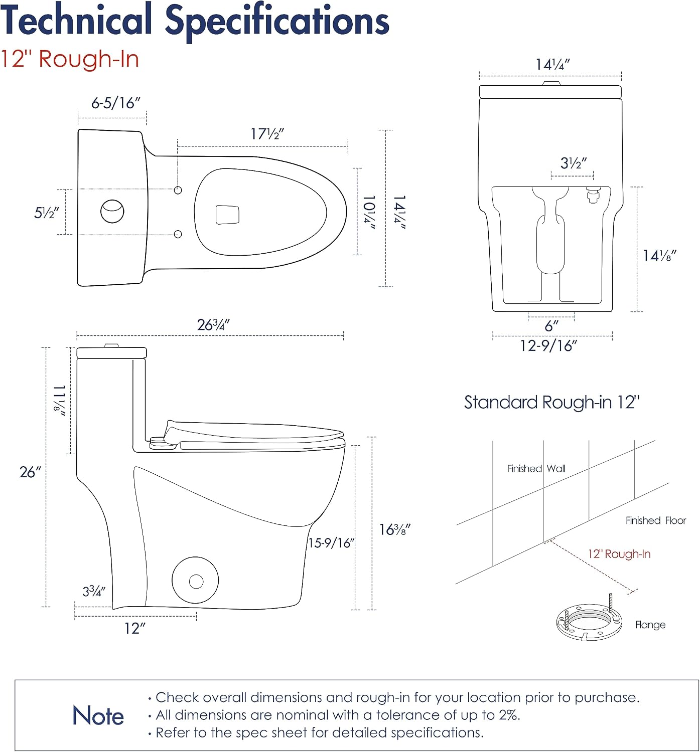 Eridanus One Piece Toilet, Elongated with Soft Closing Seat, Small Compact Toilet with 16⅜' Height Seat, Powerful & Quiet Dual Flush (1.1/1.6 GPF), 12' Rough-In