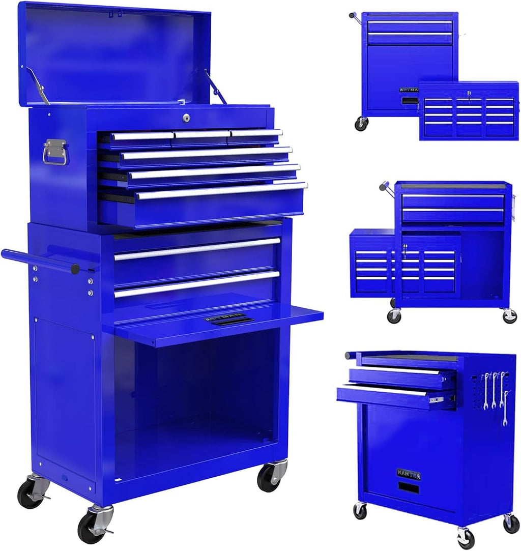 Campfun Rolling Tool Chest with Wheels, 8-Drawer Tool Box Organizer Tool Cabinet, Detachable Large Tool Cabinet with Lock, Mechanic Tool Cart High Capacity Tool Storage Cabinet, Blue