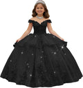 Crystal Lace Applique Flower Girl Dress Layered 3D Floral First Communion Dresses Off Shoulder Girls Pageant Dresses
