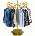 23-Inch Heavy-Duty Metal Rotating Clothes Rack, 42' x 42' Footprint, Rack Load 200lbs,Gold Round Clothing Rack with Adjustable Base Pads, Base Supports M8 Caster Wheels, For Home & Retail