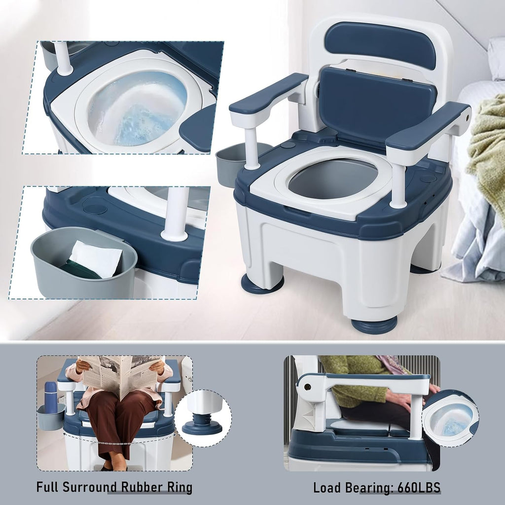 Toilet Seat Risers for Seniors, Raised Toilet Seat with Handles, Height Adjustable Mobile Load 882lb Blue