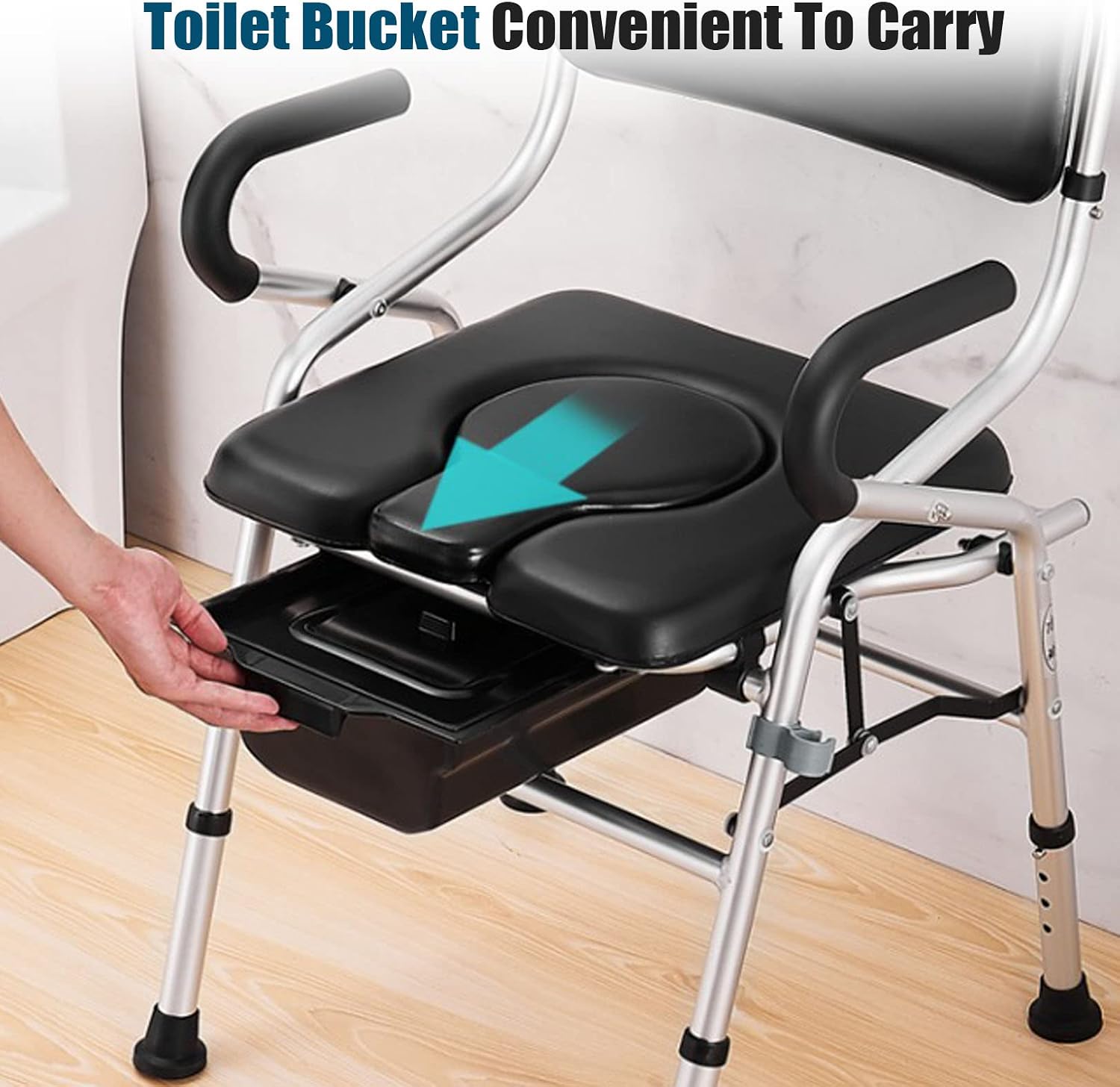 Bariatric Bedside Commode, Folding 3 in 1 Toilet Seat Chair with Bucket, Portable, Extra Wide, Adjustable Height Heavy Duty Adult Bathroom Shower Chair