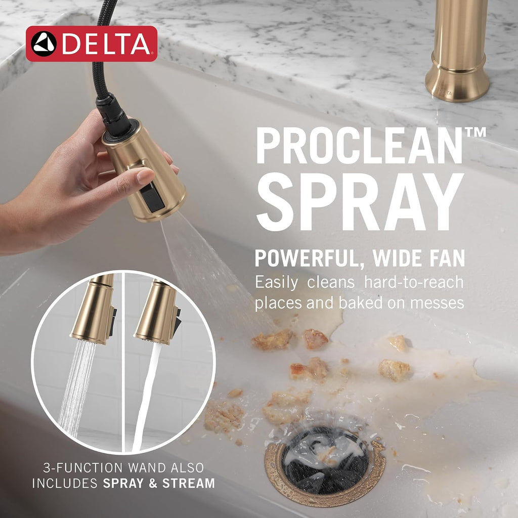 Delta Renaldi Kitchen Faucet with Pull Down Sprayer, Gold Kitchen Sink Faucet, Delta ProClean Kitchen Faucet, Pull Down Kitchen Faucet, Lumicoat Champagne Bronze 9184-CZ-PR-DST