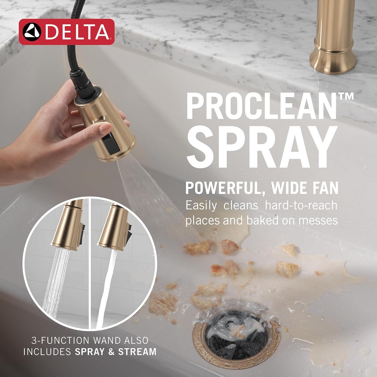 Delta Renaldi Kitchen Faucet with Pull Down Sprayer, Gold Kitchen Sink Faucet, Delta ProClean Kitchen Faucet, Pull Down Kitchen Faucet, Lumicoat Champagne Bronze 9184-CZ-PR-DST