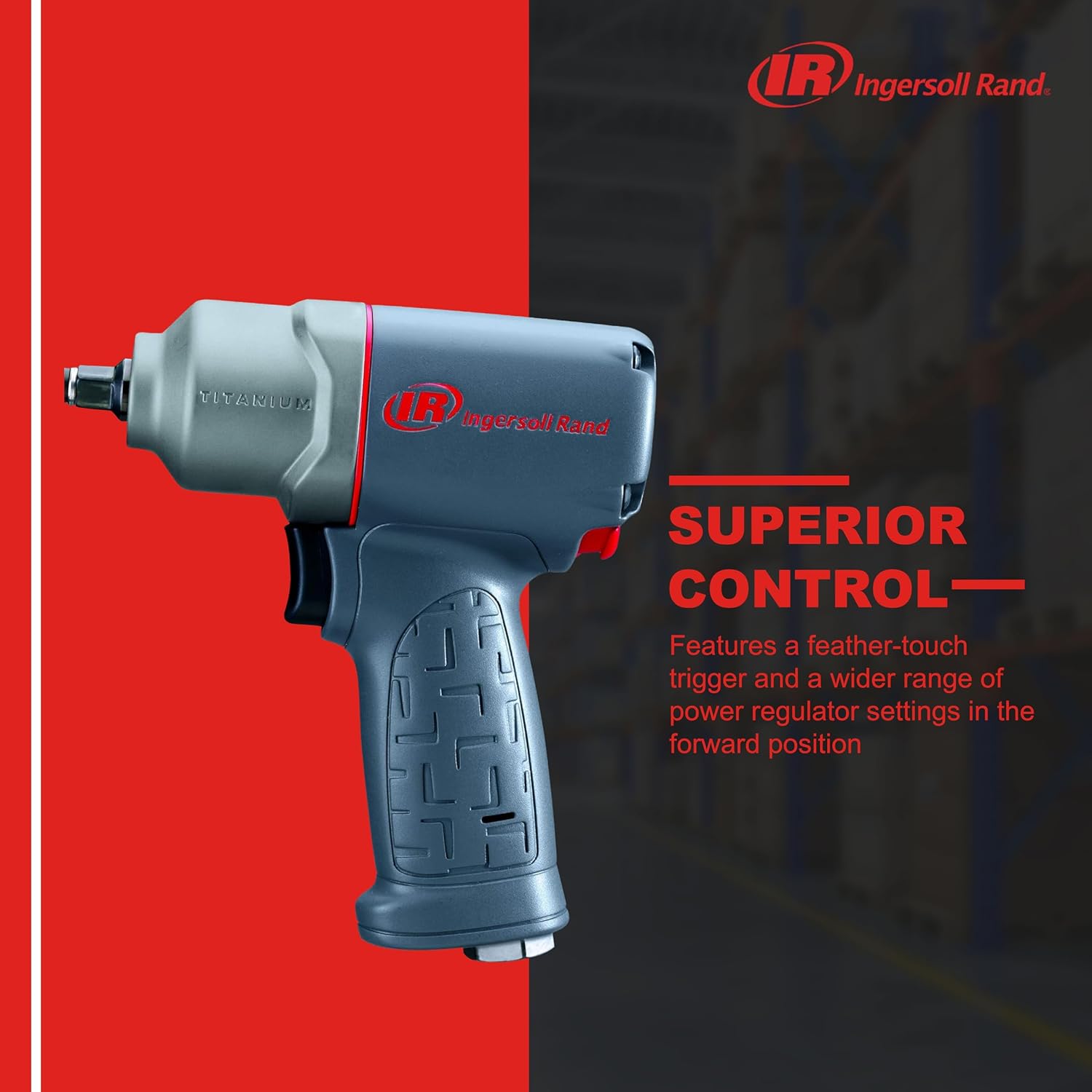 Ingersoll Rand 2115TiMAX 3/8' Air Impact Wrench, 300 ft-lbs Torque, Titanium Hammer Case, Friction Ring Retainer, Pistol